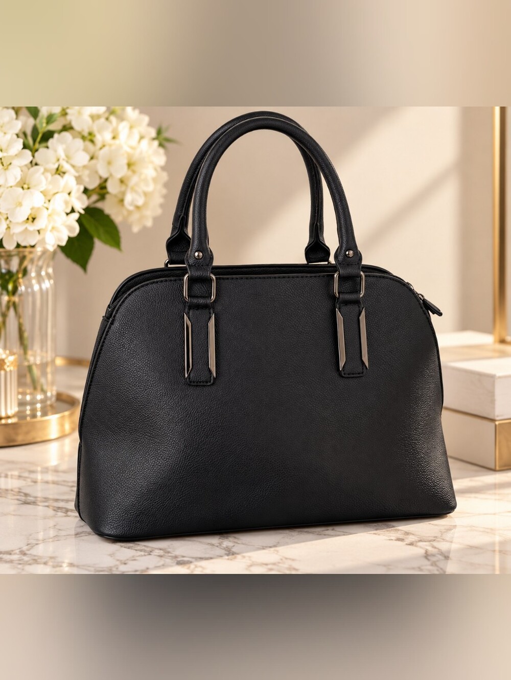 NWT Black Structured Satchel Handbag – Elegant Top Handle Bag